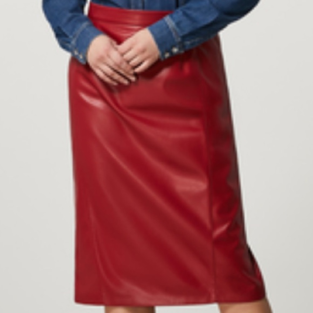 Persona by Marina Rinaldi Dark Red Technical Fabric Skirt Elastic Waist Size 18